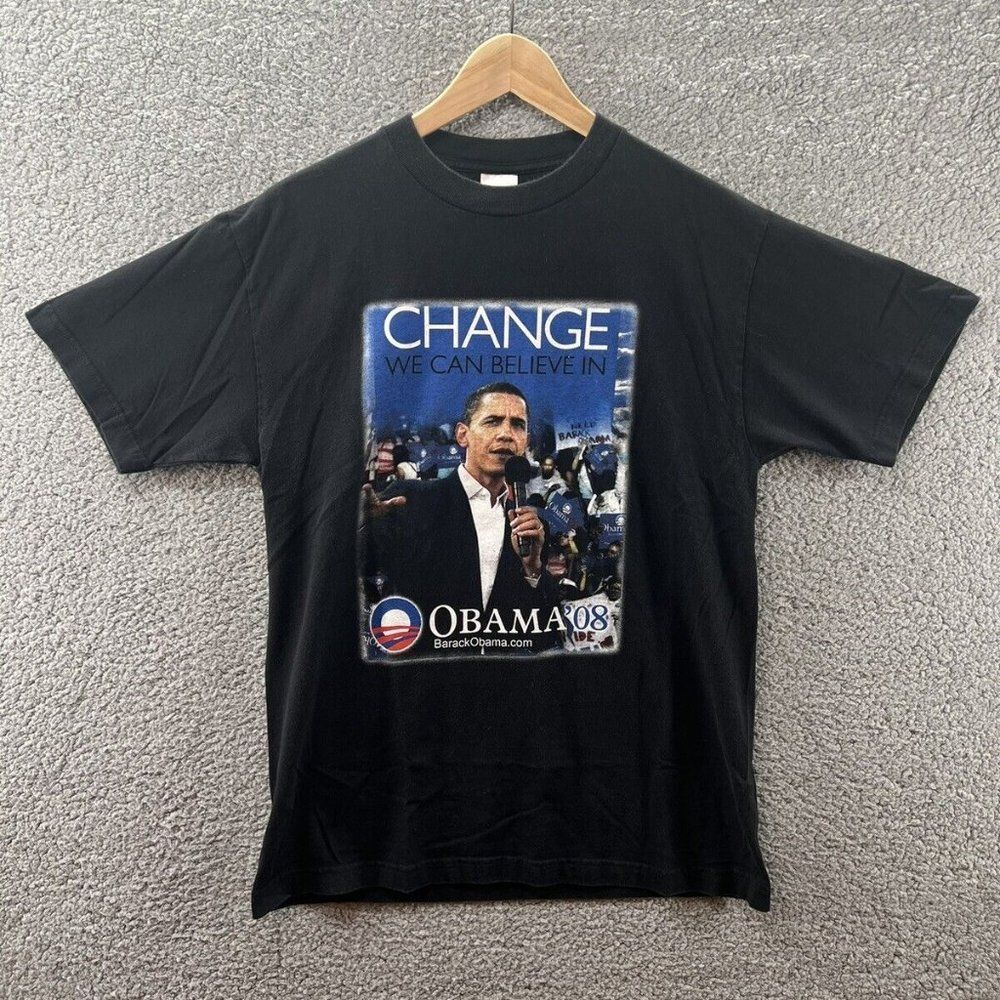Alstyle Barack Obama ‘08 Change Double Sided Black Men’s T-Shirt Size Medium